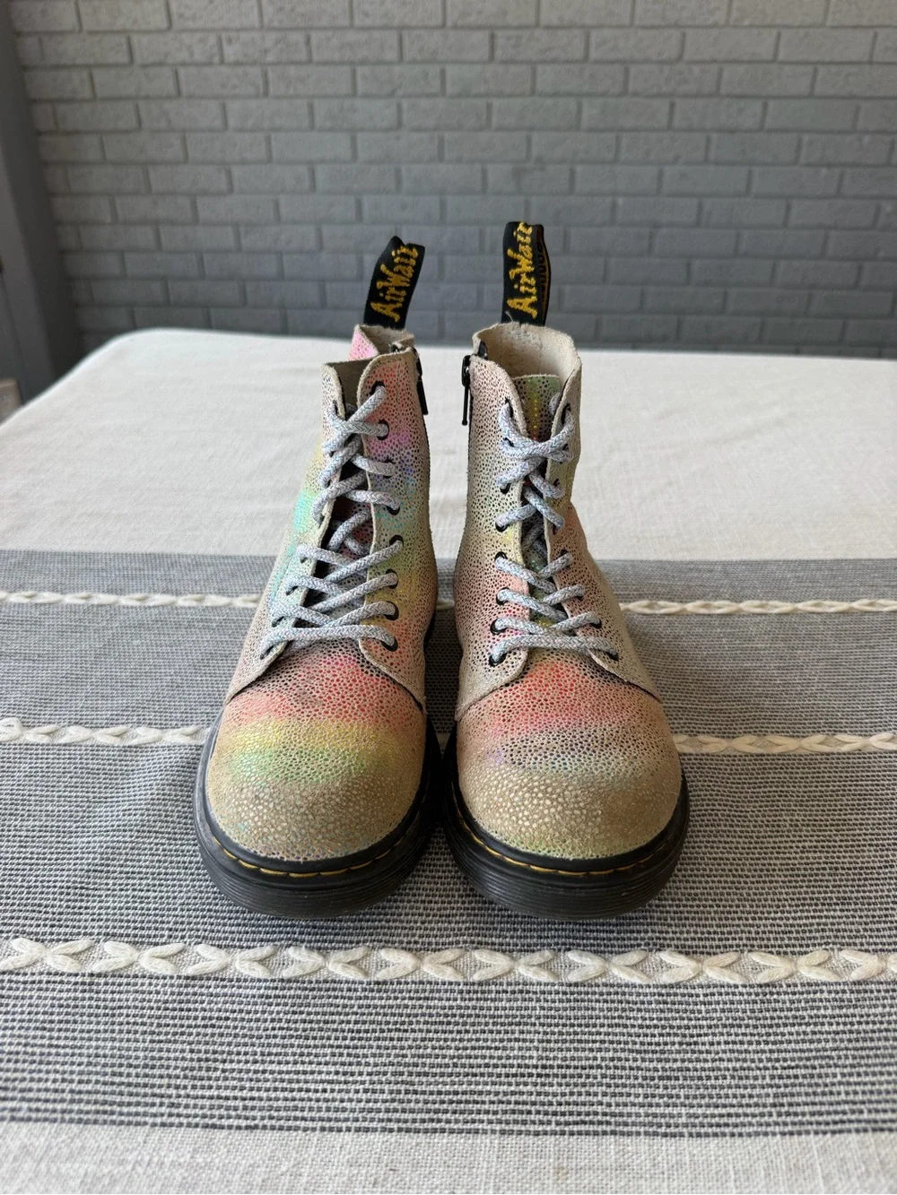 Dr. Martens 1460 Pascal Rainbow Iridescent Lace Up Boots Juniors Girls Size 2